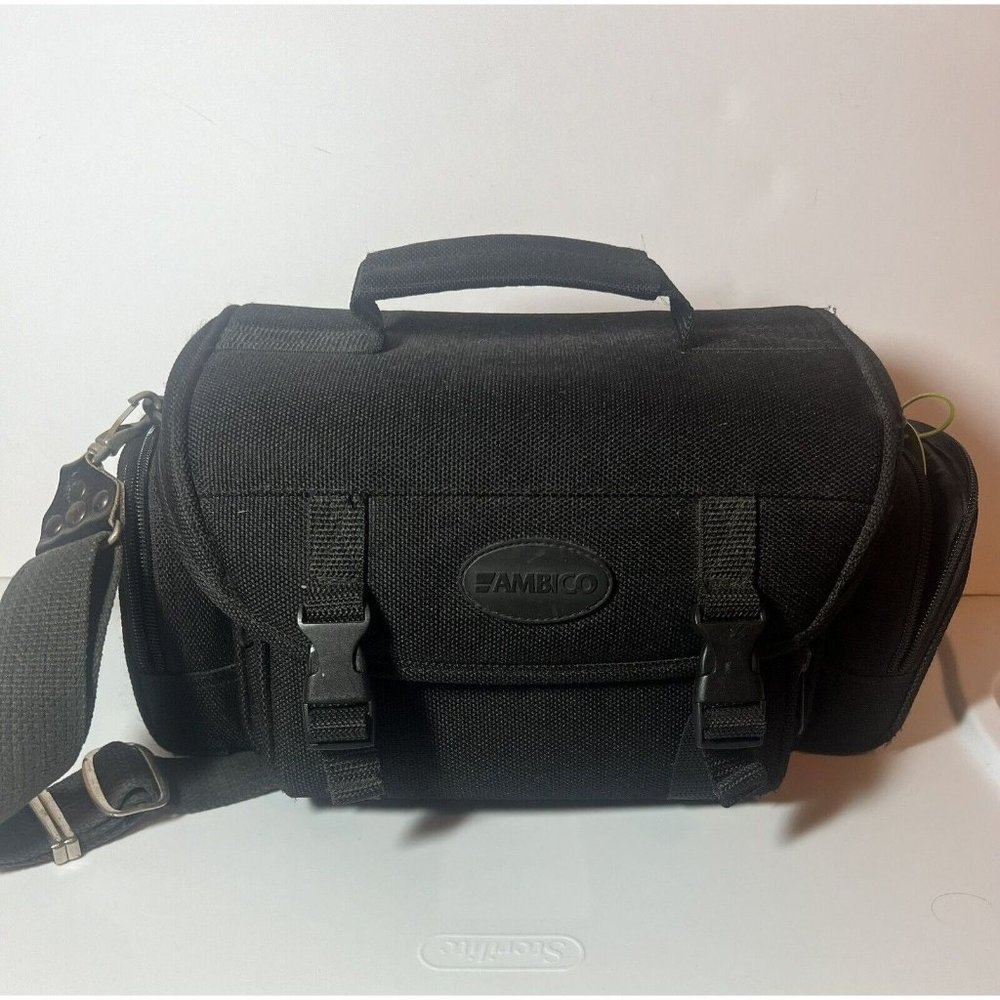 Ambico Black Nylon Padded Camera Bag Shoulder Strap 5 Pocket Storage (strap Flaw